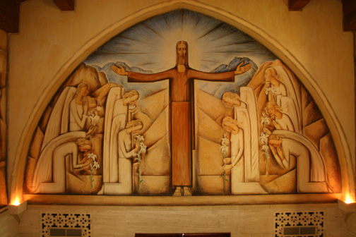 Photo of a painting of Christ inside the Santa Barbara Cemetery's Chapel. 