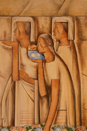 Photo of a painting inside the Santa Barbara Cemetery's Chapel, called "The Offering."